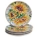 Sunflower Fields 16-Piece Dinnerware Set (Service for 4) Multi Color White Yellow Floral Farmhouse Modern Contemporary Round 16 Piece Dishwasher Safe Microwave