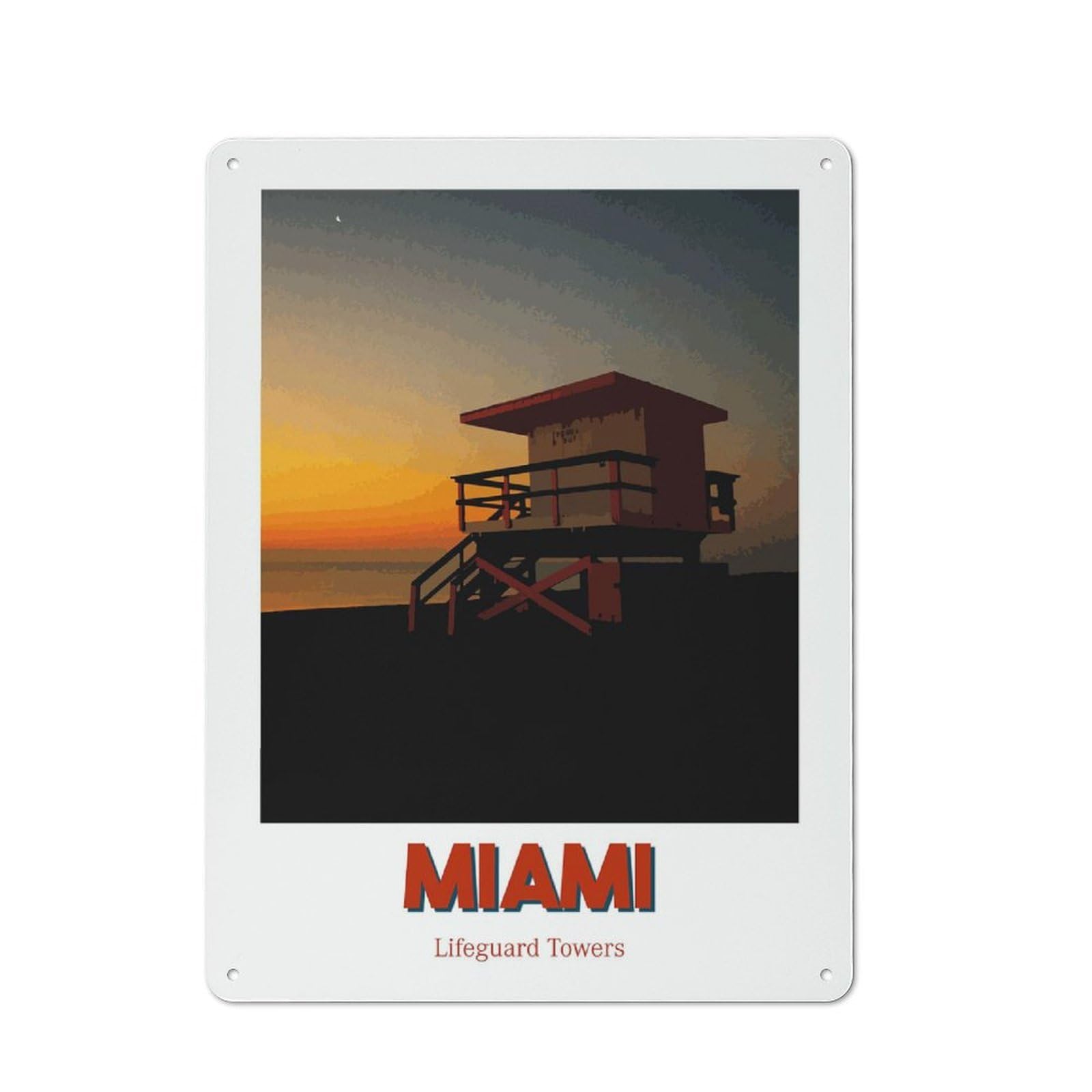 Junmoney Style-18 Miami Lifeguard Towers Decorative Metal Wall Decor 40X30cm, Decorative Tin Plaque For Bedroom, Kitchen, Office Or Living Room