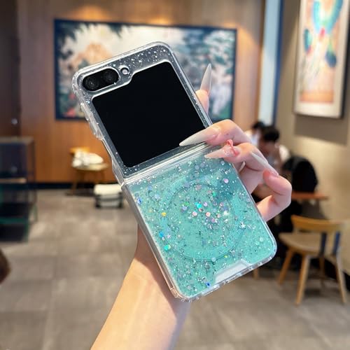 Étui Samsung Galaxy Z Flip 6 vert en silicone magnétique antichoc à paillettes