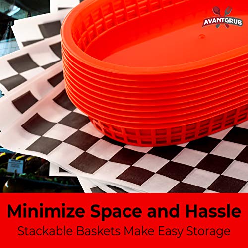 image for Avant Grub Retro Style Red Fast Food Basket (12Pk) and Black Checkered