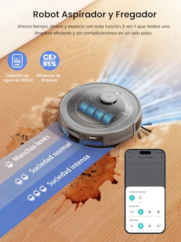 Image of LEFANT M2 Pro Robot Vacuum Cleaner with Wiping Function, LiDAR Navigation Mapping, Vacuum Cleaner Robot with Suction Station, 6000 Pa, APP /Alexa Control, Robot Vacuum Cleaner Suction Power Ideal for