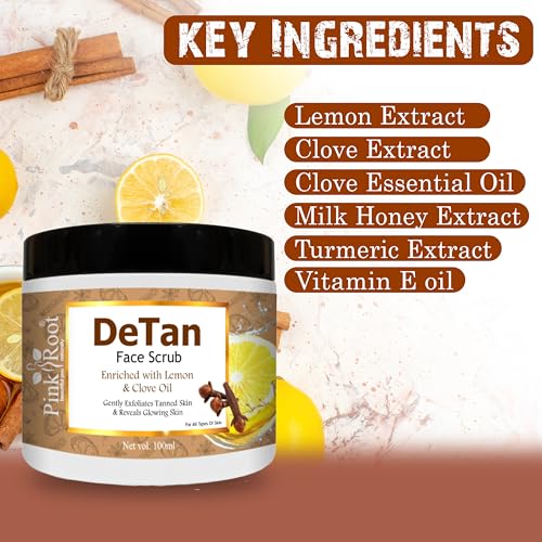 Image of Pink Root Detan Face Scrub 100ml, Enriched with Lemon Extract & Clove Oil, helps in Tan Removal, Blackheads and gives smooth, clean & dirt free skin