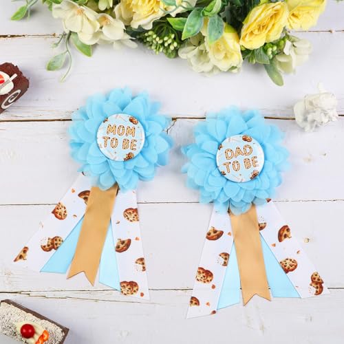 Image of Milk and Cookie Baby Shower Maternity Sash Kit, Chocolate Chip Gender Reveal Belly Belt and Mom to Be Dad to Be Corsage Pins, New Parents Pregnancy Photo Props Party Supplies