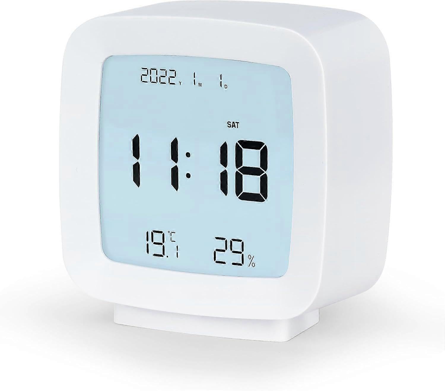 JOYHAPPST Portable LCD Battery Operated Digital Alarm Clock, Digital Clock with Temperature, Calendar, Backlight, Snooze, Small Alarm Clock for Travel, Bedroom,