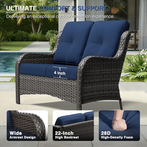 Image of Joyside 5 Piece Wicker Patio Furniture Set, Rattan Patio Chairs with High Back, Deep Seating, Wide Armrest, Thickened Cushions, Outdoor Furniture for Deck, Porch Use