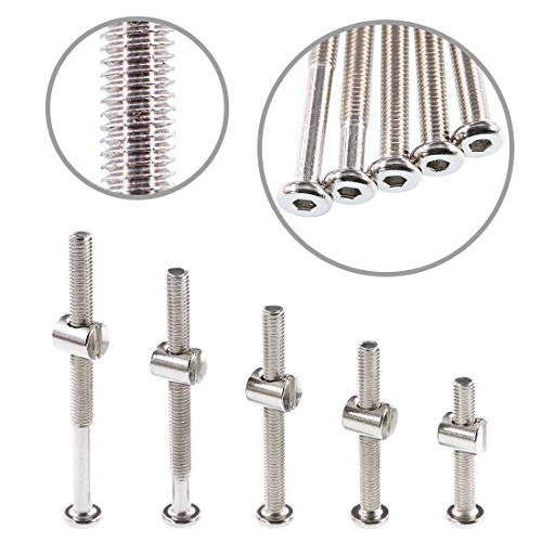 Swpeet 100Pcs Vis pour le matériel de literie, plaquées M6 × 40/50/60/70/80mm Vis de tête de socket Hex et noix de barils avec 1 x Clé Allen parfaite pour les meubles, les bottes et le lit bébé