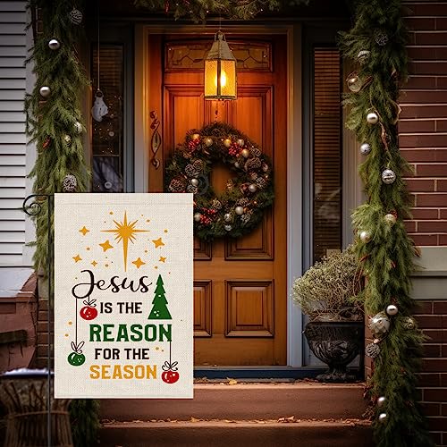 Partybuzz Religious Christmas Garden Flag Jesus Is The Reason For The Season (12X18, Double Sided) Small Christmas Burlap Yard Flag For Outside #TOP1