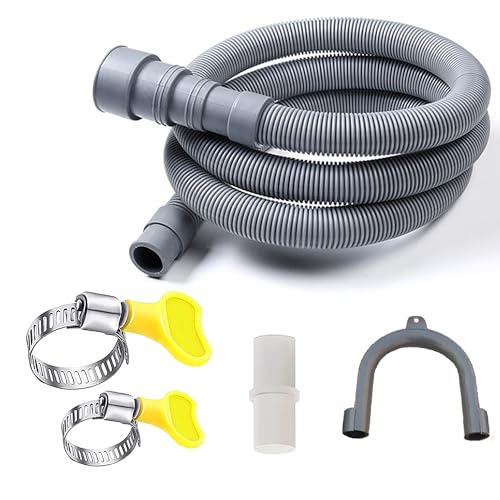 HLMOptimo 6 Feet Washing Machine Drain Hose Flexible Dishwasher Drain Hose Extension Kits Corrugated Washer Hose w/ 1 Adapter 4 Clamps 1 U-Bend Holder Upgraded Version