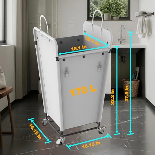 Flixorate 180L Laundry Basket with Wheels, Rolling Clothes Hamper with Privacy Lid & Side Handles, Dirty Clothes Basket with Removable Liner, Steel Frame for Bedroom, Bathroom, Laundry Room （White） by Flixorate - Used condition - Image 2