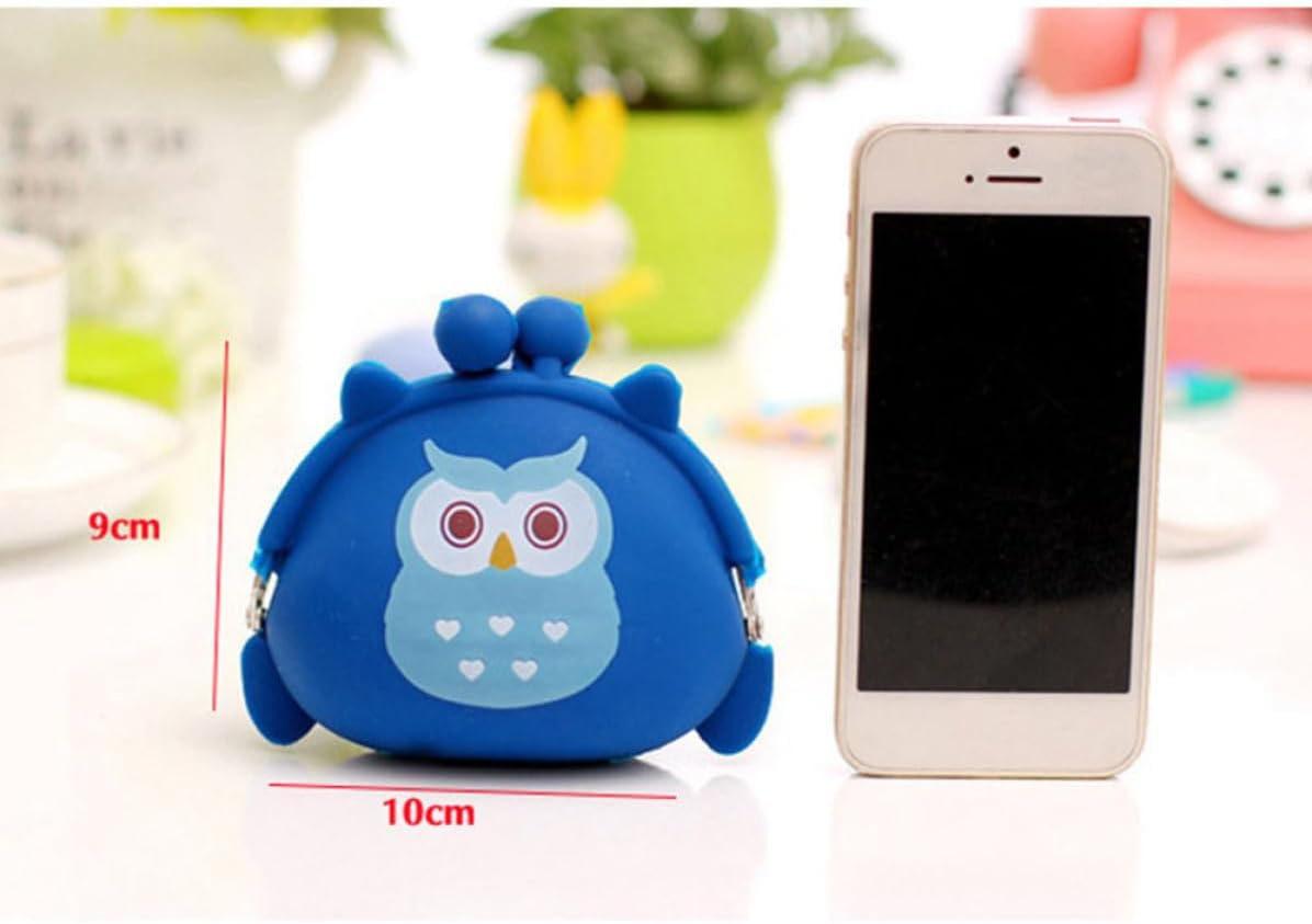 Kawaii Owl Silicone Mini Coin Purse Blue for Cash and Id Cards