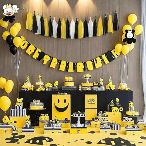 Image of Yellow White and Black Tassel Garland Banner Paper Tassels for Party Decorations,Pack of 15