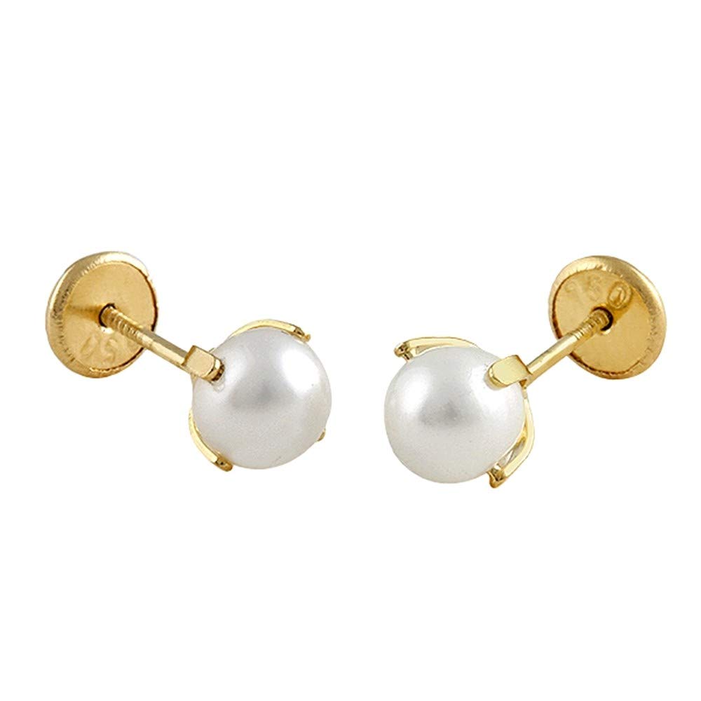 Pendientes Oro Amarillo 18k modelo Aretes de Bebé (2 Perlas Cultivadas 5mm.) Medida: 5mm.