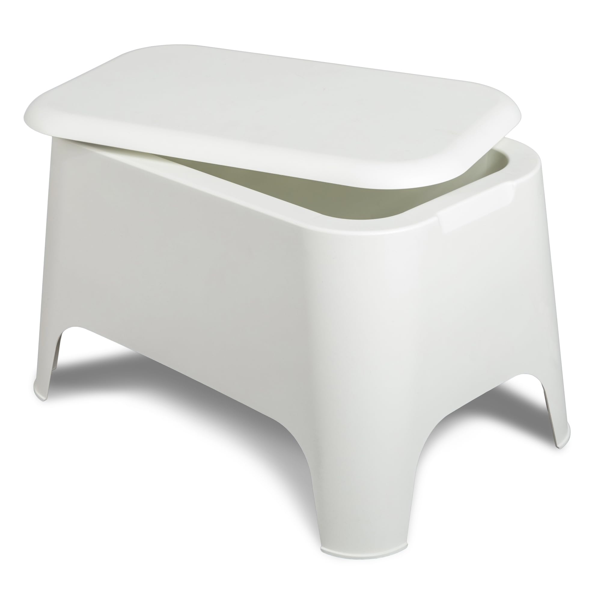 Tavolino Petra bianco 59x39x36 cm moderno con vano portaoggetti 21 litri coperchio rimovibile plastica riciclata uso esterno