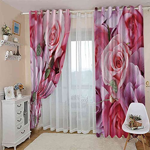 Rideaux occultants à fleurs roses pour la chambre d'enfants et cuisine