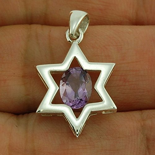 Ciondolo a forma di stella di David con pietra preziosa di cristallo viola con collana in argento Sterling 925