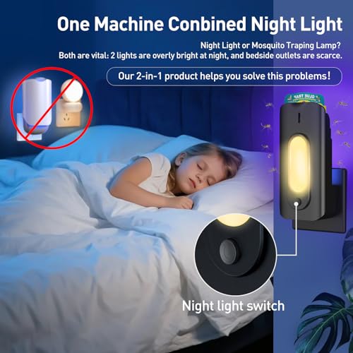 Image of Fruit Fly Trap for Indoors with 10 Refills, 2 in 1 Fly Trap Indoor with Night Light for Home, Gnat Traps for House Indoor, Plug-in Insect Trap for Gnats, Flies, Moths, and Other Bugs-Black