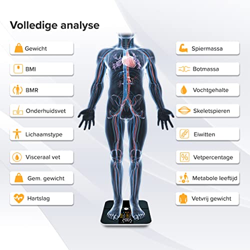 Robi S9 Personenweegschaal - Lichaamsanalyse slimme weegschaal, lichaamsvetmonitor, BMI, spiermassa, vochtpercentage, digitaal gewicht badkamerweegschaal, app-synchronisatie - Afbeelding 4
