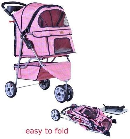 BestPet 4 Wheels Pet Dog Cat Pet Stroller w/RainCover