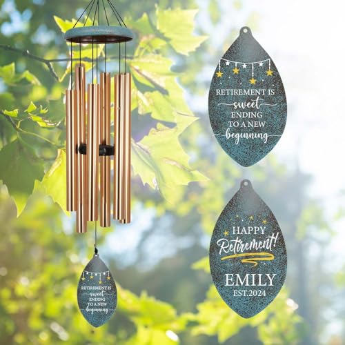 Image of ASTARIN Personalized Happy Retirement Gift, Retirement Wind Chimes for Women Men, 35 inch Large Deep Tone Wind Chime Retire Gifts for Teacher Co-Workers Boss Husband Friends Parents