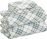 Bliss Casa 4 Piece 100% Cotton Flannel Sheets Twin Size Bed Set - Warm & Extra Soft - Deep Pockets, Breathable, All Seasons Comfy - Double Brushed Bed Sheet (Blue Check)