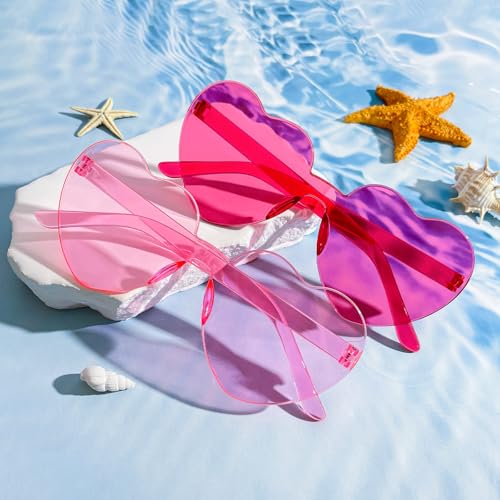 14 Pack Heart Sunglasses for Women, Fun Cute Rimless Transparent Candy Color Heart Glasses Party Favors4
