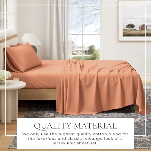 Image of Great Bay Home Cotton Jersey Knit King Sheet Set - Ultra-Soft, Stretchy, Heathered Melange Bed Sheets - Cozy, Soft T-Shirt Sheet & Pillowcase Set (Terracotta)