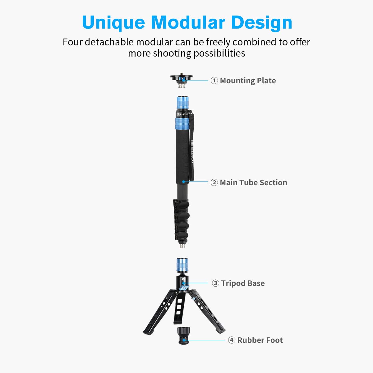 SIRUI P-325FL Carbon Fiber Camera Monopod Kit, 70.7" Lightweight Professional Video Monopod with VH-10 Fluid Video Head, Tripod Base, Flip Locks for DSLR Camera, Max Loading 13.2lbs