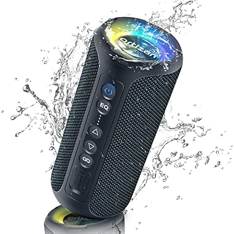 Ortizan Bluetooth Speakers, 40W Loud Sound, Wireless Stereo, IPX7 Waterproof, Extra Bass, LED Light, BT5.3, Portable Compact Speaker for Shower/Outdoor/Beach/Home, Gifts for Adult, Navy Cover