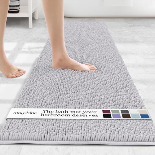 Image of MAYSHINE Runner Plush Shaggy Chenille Bath Mat 71 inchx31 inch Extra Soft, Super Absorbent, Non-Slip Bathroom Rug | Fluffy Microfiber, Area Rug Sets for Bathroom Floor, Kitchen, Living Room | White