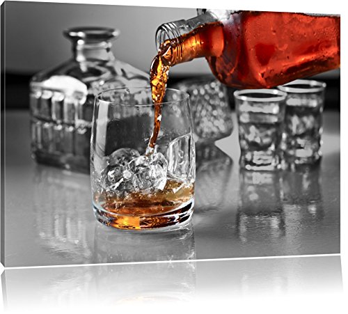 Whiskey Whiskey verre noir / blanc Taille: 60x40 sur toile, énorme XXL Photos complètement encadrée avec civière, art impression sur murale avec cadre,...
