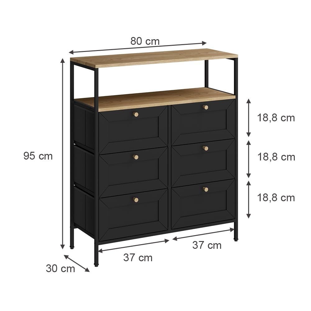 Vicco Cassettiera Belaro, Nero, 80 x 95 cm | con 6 cassetti, adatto per riporre utensili da cucina e stoviglie