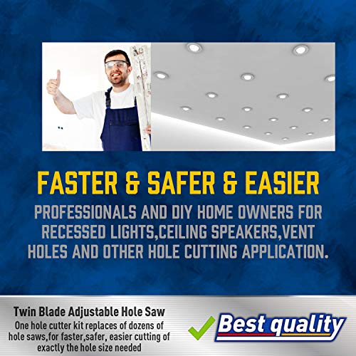 Amartisan Hole Cutter, 1-5/8" To 8" (40-200Mm) Adjustable Hole Saw Cutter, With Abs Dust Shield For Recessed Lights, Ceiling Speakers, Vent Holes #TOP6