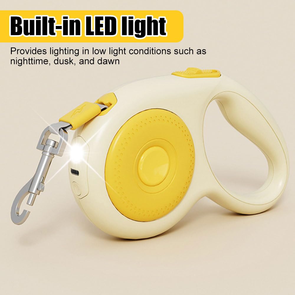 Einziehbare Hundeleine, 5m, Robuste Hundeleine aus Nylon mit LED-Licht, 360° Verwicklungssicher, Ausziehbare Haustier Leine für Kleine und Mittelgroße Hunde Bis zu 50kg