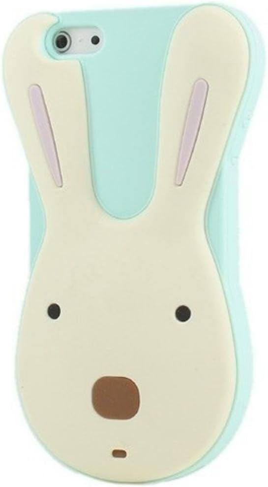 FJX Blue Lovely Cartoon Big Head Rabbit Logo Soft Silicone Case Protective Cover Compatible for Iphone 4/4G/4S
