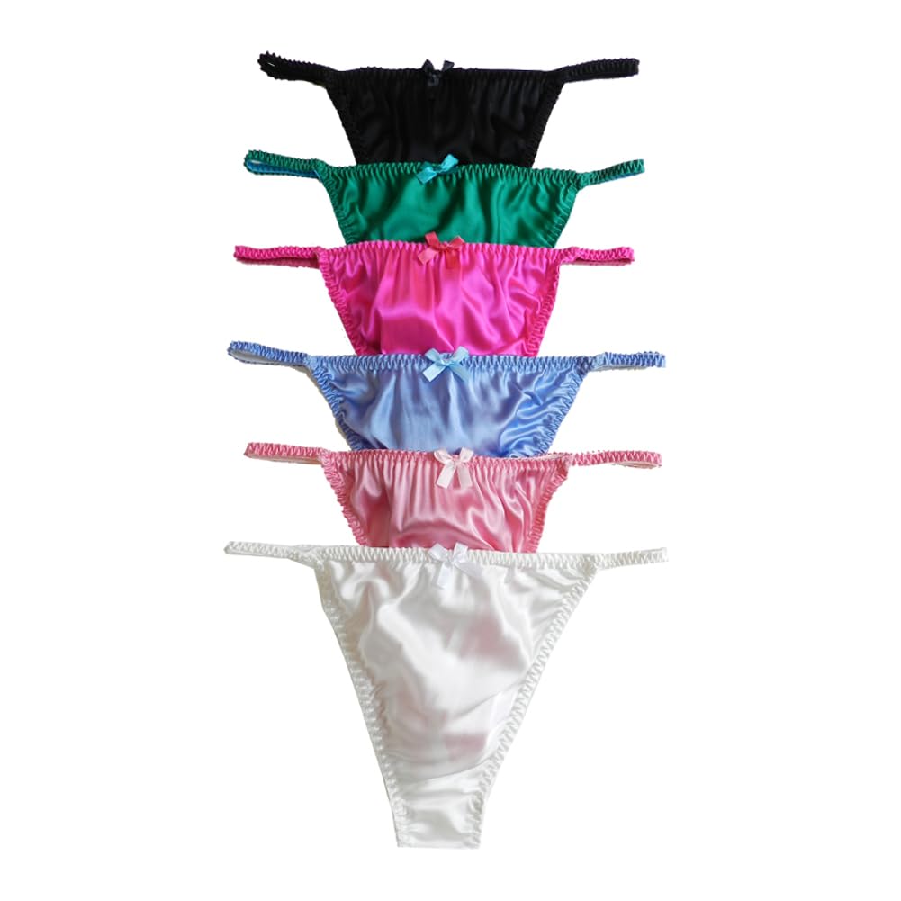 Yavorrs 6pcs Women's Silk Panties G-Strings Thongs Size S M L XL 2XL