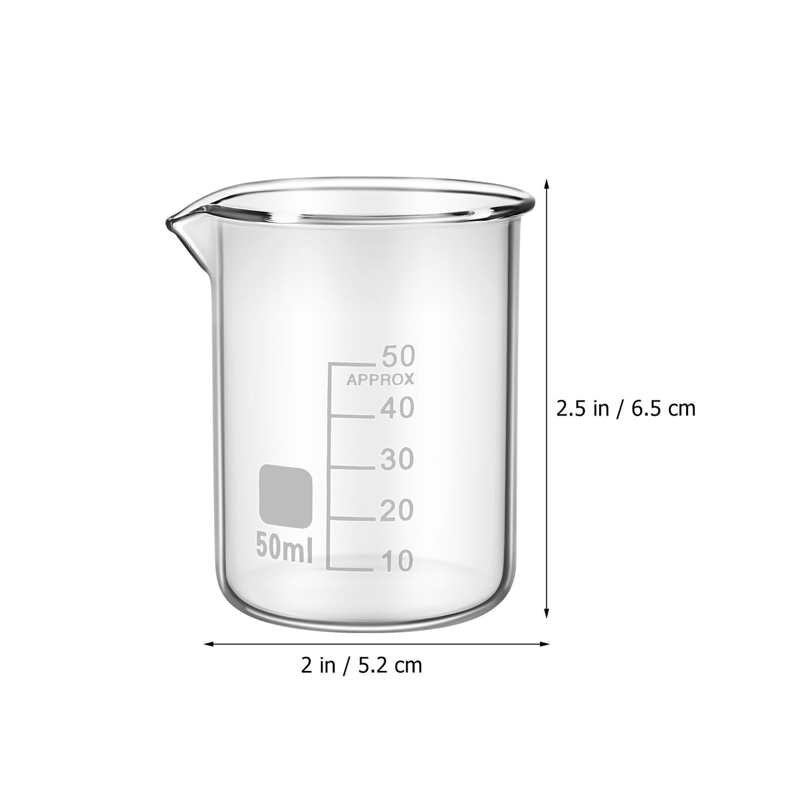 Vasos de Precipitados de Vidrio Graduados 50 Ml sin Asa Pack de 20 Unidades Material de Laboratorio Resistente al Calor Boquilla para Experimentos Científicos y Medición Precisa