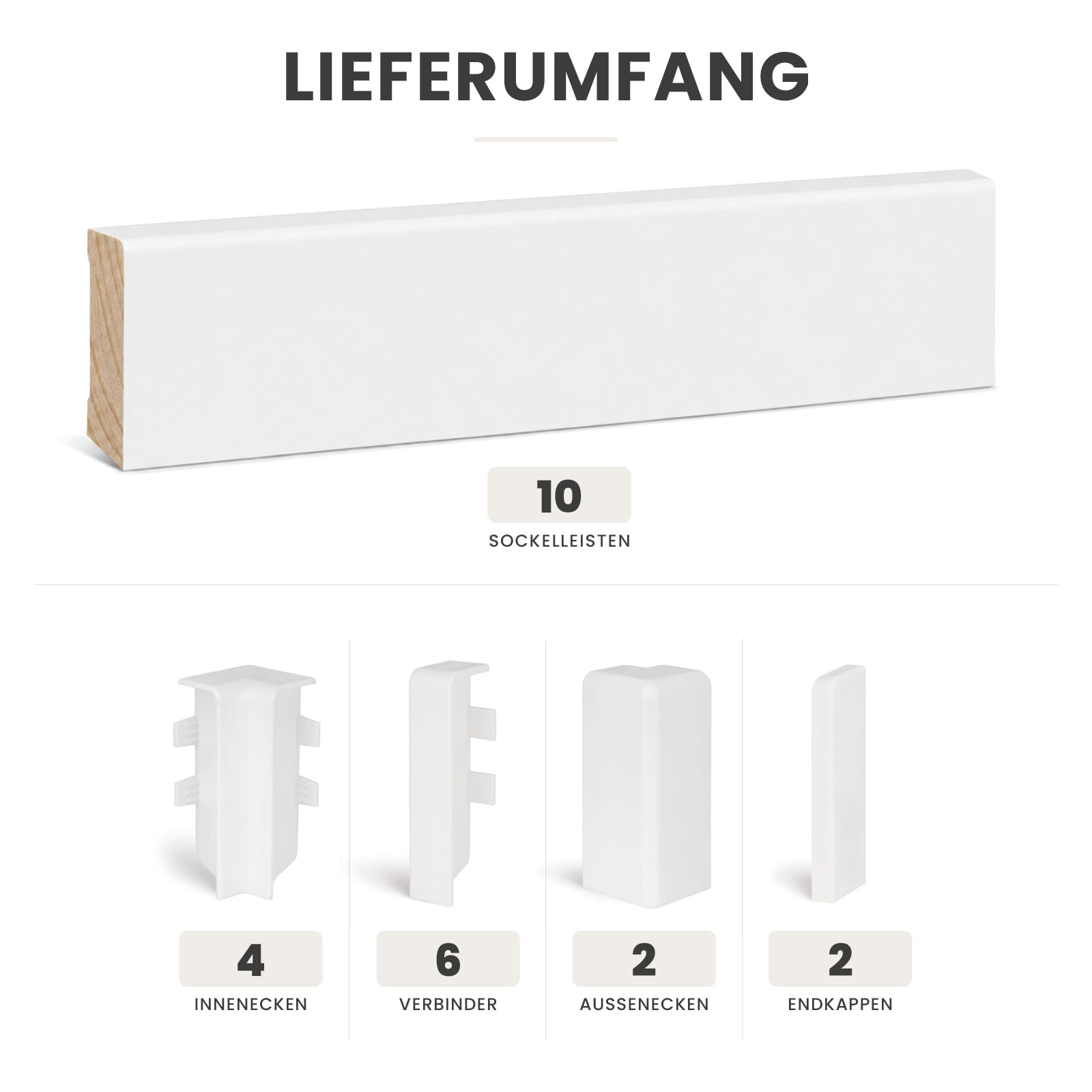 KGM Sockelleisten-Set Modern Pro weiß RAL9016, 16x58 mm, 10 Stück + Zubehör
