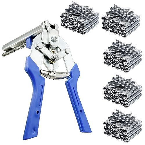 Type M Nail Ring Pliers Multi-function Cage Clamp Hog Ring Pliers with M Clips for Fence Fastening Upholstery Installation Animal Cages (with 3000pcs)