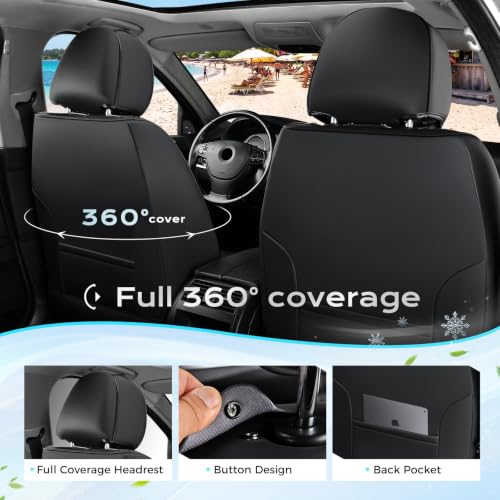 Image of Coverado Seat Covers Full Set, 5 Seats Universal Seat Covers for Cars, Black Car Seat Covers Front Seats Back Seat Cover, Breathable Car Seat Cushion, Leather Seat Cover Seat Protector Fit Most Cars