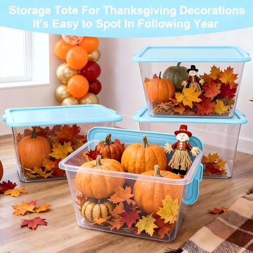 Image of SIMPLYKLEEN Storage Totes with Lids - Made in USA 14.5-Gallon (58-Quart) 4-Pack storage bins with lids plastic storage containers large storage boxes for Organizer Sky Blue /Clear