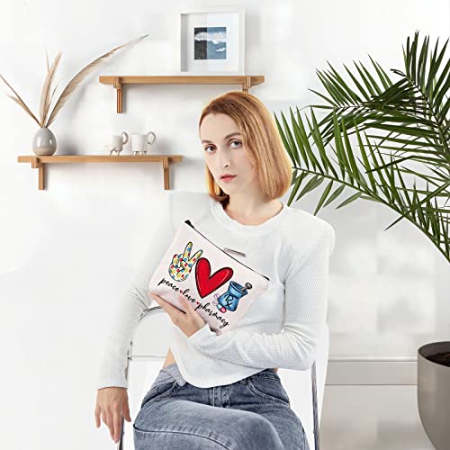 Levlo Pharmacist Rx Cosmetic Make Up Bag Pharmacy Technician Gift Peace Love Pharmacy Makeup Zipper Pouch Bag For Graduation Birthday (Peace Love Pharmacy) #TOP3