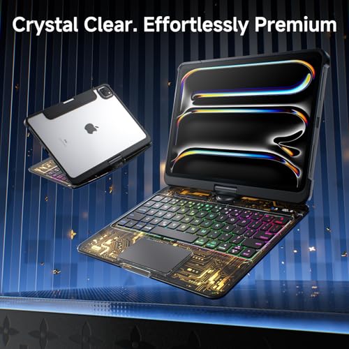 Image of Clear Wireless Keyboard Case for iPad Pro 13 Inch M5 /M4 2025 /2024 with Pencil Holder & Multi-Touch Trackpad, Visible PCB High-Tech Style, 3-Brightness & 7-Color Backlight, 360 Rotatable,Black