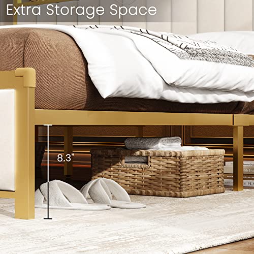 Bthfst King Bed Frame With Led Light Headboard, Usb Ports & Outlets, Upholstered King Platform Bed Frame, Sturdy Bed Foundation, Upgraded 2-Row Middle Beams, Creamy White & Gold #TOP4