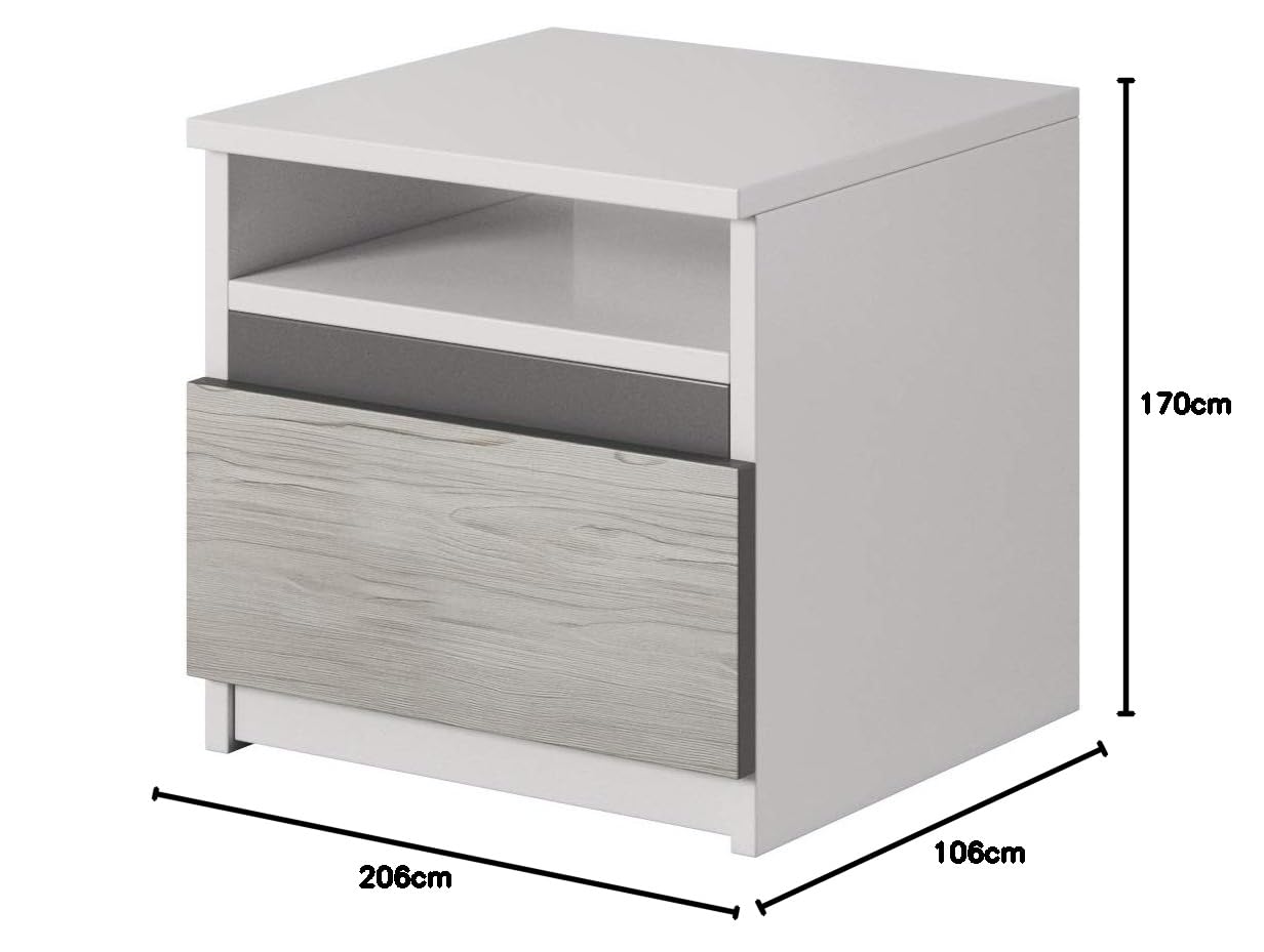 Hellios II - Chambre à Coucher Adulte Complète Avec lit 160x200 Avec Matelas, 2 Tables De Chevet, Armoire Avec Portes Coulissantes L:183 x H:218 x P:61 cm, Fancy - Blanc/Kathult+Gris