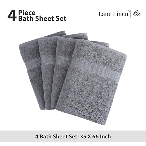 Image of LANE LINEN 100% Cotton 4 Pack Bath Sheets (35 inchx66 inch) - Highly Absorbent, Super Soft & Durable Extra Large Towel Sets - Fade Resistant, Machine Washable - Oversized Luxury Bathroom Towels - Cool Grey