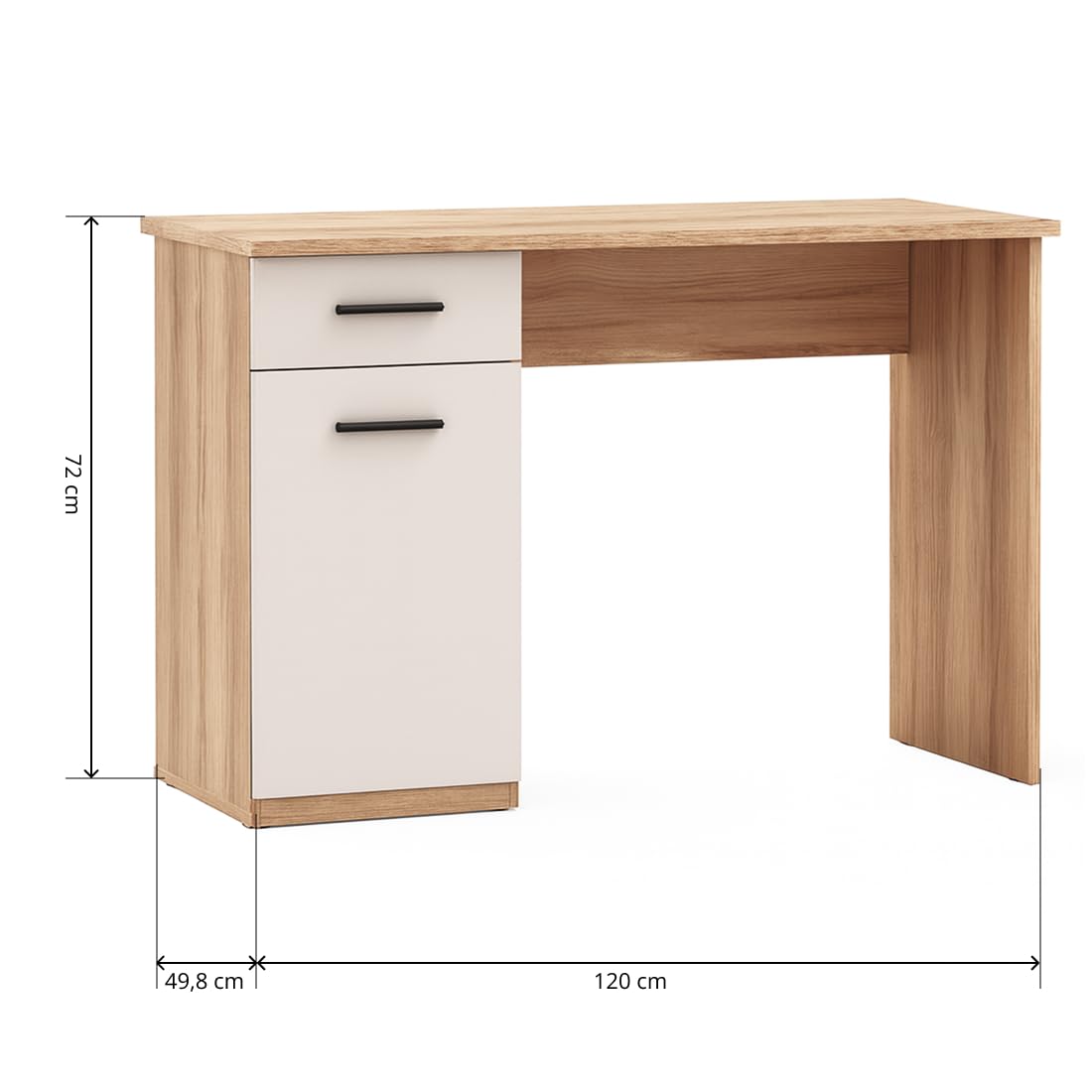 Acomoda Textil - Mesa de Estudio con 1 Cajón y 1 Puerta 120x49,5x72 cm. Escritorio Funcional Diseño Moderno, Espacioso y Resistente para Oficina, Dormitorio o Estudio. (Mauvella/Beige)