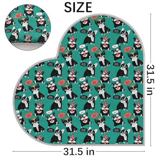 Niedliche Französische Bulldogge Liebe Langhaar Verdickte Boden Fußmatte Teppiche 80 cm Hund Bulldogge Bereich Teppich für Wohnzimmer Küche Schlafzimmer Waschbar rutschfest Bodenmatte Teppich