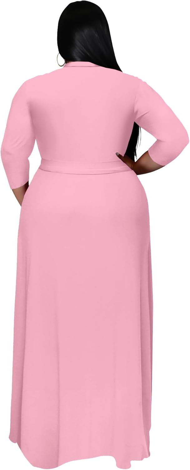 Nmoder Plus Size Maxi Dress for Women - Summer Casual 3/4 Sleeve Floral Flowy Long Dress with Belt XL- 6XL - Image 4