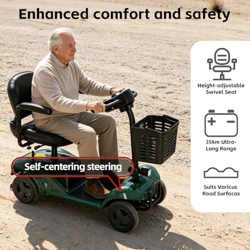 Image of Mobility Scooter,4 Wheel Mobility Scooter,300LBS Capacity,Lightweight and Portable,with LED Headlights and Basket,Charger Included,Gifts Suitable for Elders,Green