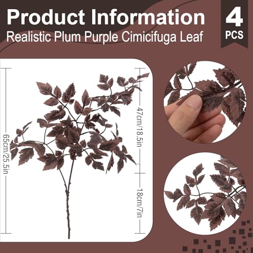 Daynight 4 Pcs Artificial Cimicifuga Plants with Fall Leaves Faux Fall steams Greenery Branch for Vase, Table, Thanksgiving, Autumn Halloween Centerpiece Decor (4, Chocolate) - Image 2